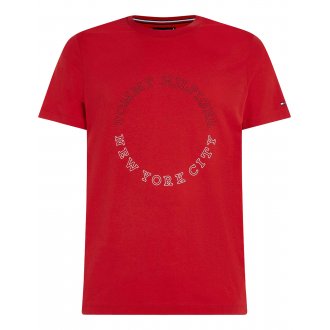 T-shirt col rond Tommy Hilfiger en coton en transition rouge