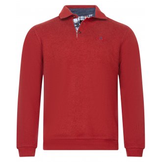 Sweat col polo Ethnic Blue avec manches longues rouge