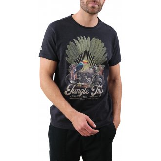 Tee-shirt droit à col rond Deeluxe en coton anthracite imprimé jungle