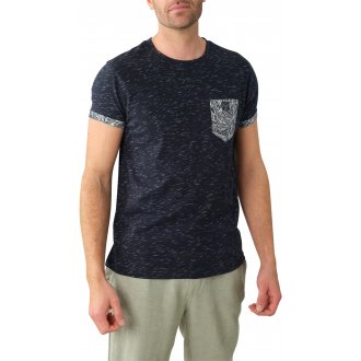 Tee-shirt droit à col rond Deeluxe en coton bleu marine chiné