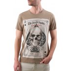 T-shirt Deeluxe en coton avec manches courtes et col rond taupe imprimé crâne