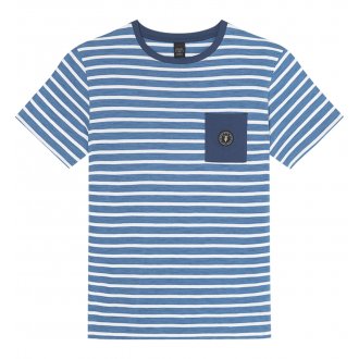 T-shirt Le Temps des Cerises coton avec manches courtes et col rond bleu rayé