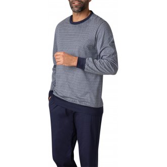 Pyjama long Eminence coton avec manches longues et col rond marine
