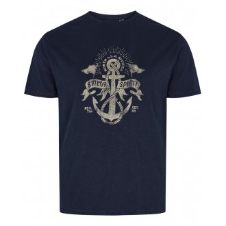 Tee-shirt col rond North 56°4 en coton bleu marine chiné imprimé marin