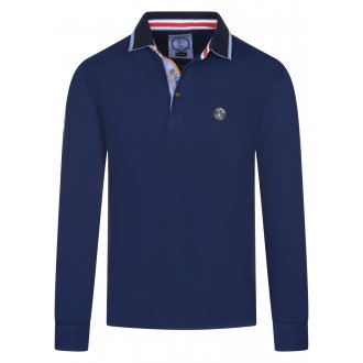Polo avec un col boutonné et logo de la marque La Squadra en coton bleu marine