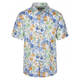 Chemise Cardin Sportswear lin mélangé avec manches courtes et col boutonné blanche tropical