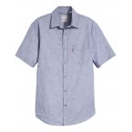 Chemise manches courtes droit à col français Levi's® en coton et lin mélangé bleu chiné