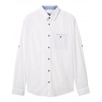Chemise Tom Tailor coton avec manches longues et col français blanche
