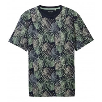 T-shirt Tom Tailor coton avec manches courtes et col rond marine fleuri