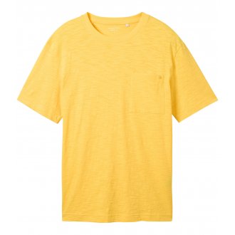 T-shirt Tom Tailor coton avec manches courtes et col rond jaune