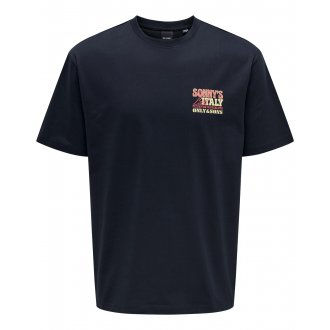 T-shirt Only&Sons coton avec manches courtes et col rond marine