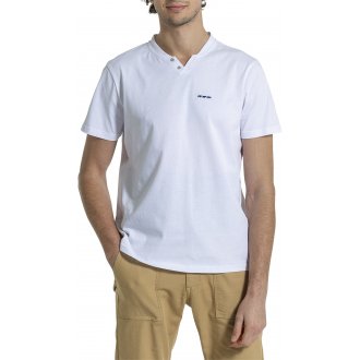 T-shirt Mise Au Green en coton biologique avec et col rond boutonné blanc