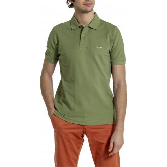 Polo Mise Au Green en coton avec manches courtes et col boutonné kaki