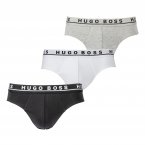 Lot de 3 slips Hugo Boss en coton stretch blanc, noir et gris chiné