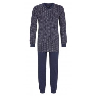 Pyjama long Ringella en coton mélangé : tee-shirt manches longues à micro motifs et pantalon bleu marine