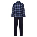 Pyjama long Guasch en coton : chemise bleu marine à carreaux et pantalon bleu marine