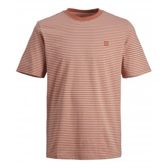 T-shirt col rond Premium Studio en coton biologique orange rayé