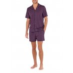 Pyjama court Hom coupe droite, bleu marine avec manches courtes et col cubain