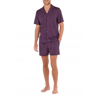 Pyjama court Hom coupe droite, bleu marine avec manches courtes et col cubain