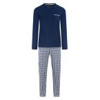 Pyjama long col V et manches longues  Arthur en coton bleu marine
