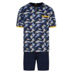 Pyjama court Christian Cane Nil en coton bleu et jaune à motifs