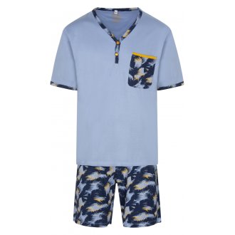 Pyjama court Christian Cane Nil en coton bleu à motif