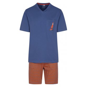 Pyjama court Christian Cane Nicola en coton bleu et orange à rayures