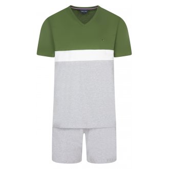 Pyjama court Eden Park en coton gris avec manches courtes et col v