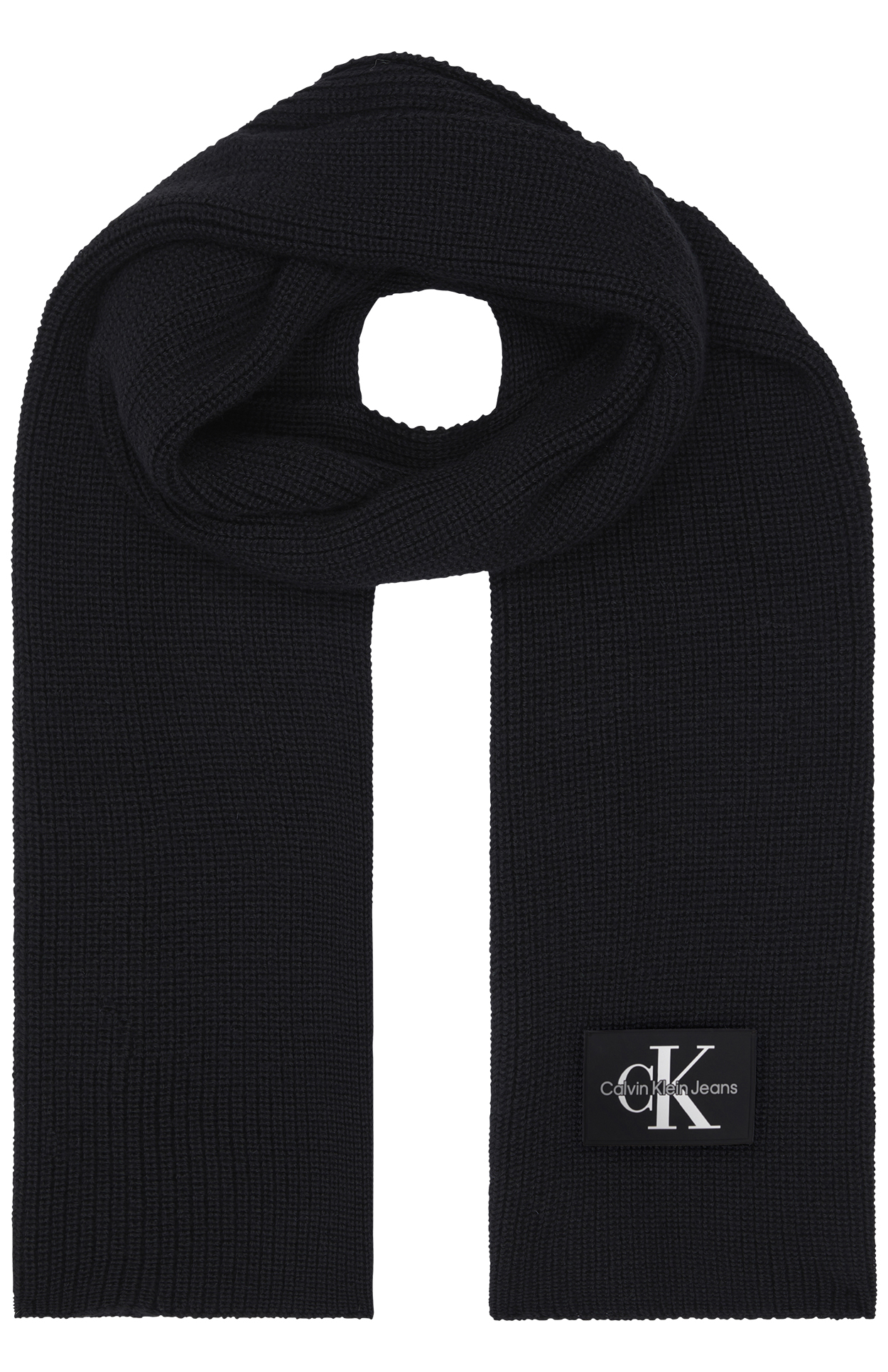 Écharpe Calvin Klein en maille épaisse et côtelée en partie en laine noire