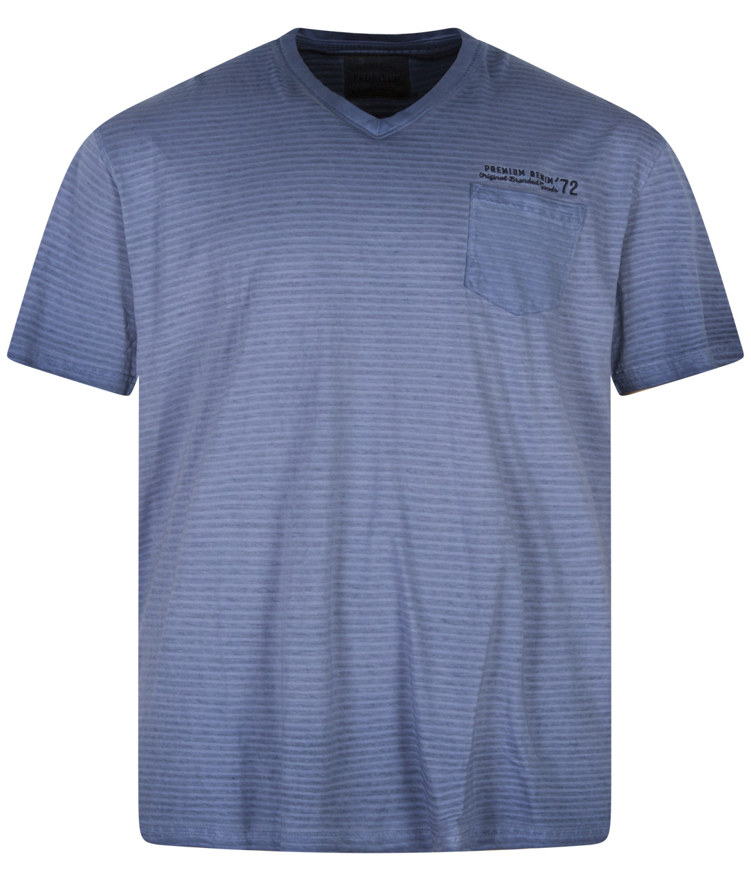 tee-shirt avec manches courtes et col v redfield en coton bleu imprimé rayures