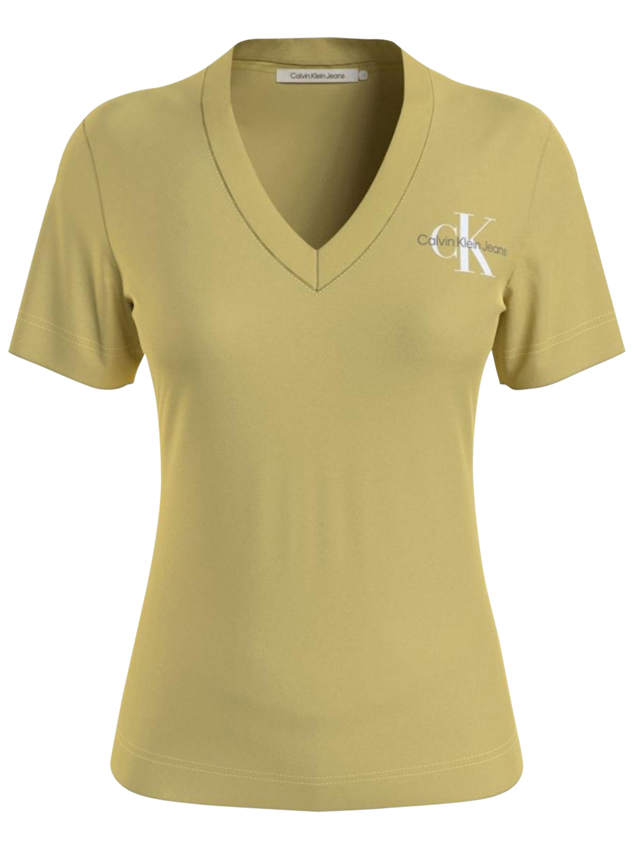 T-shirt FEMME Calvin Klein coton avec manches courtes et col v jaune