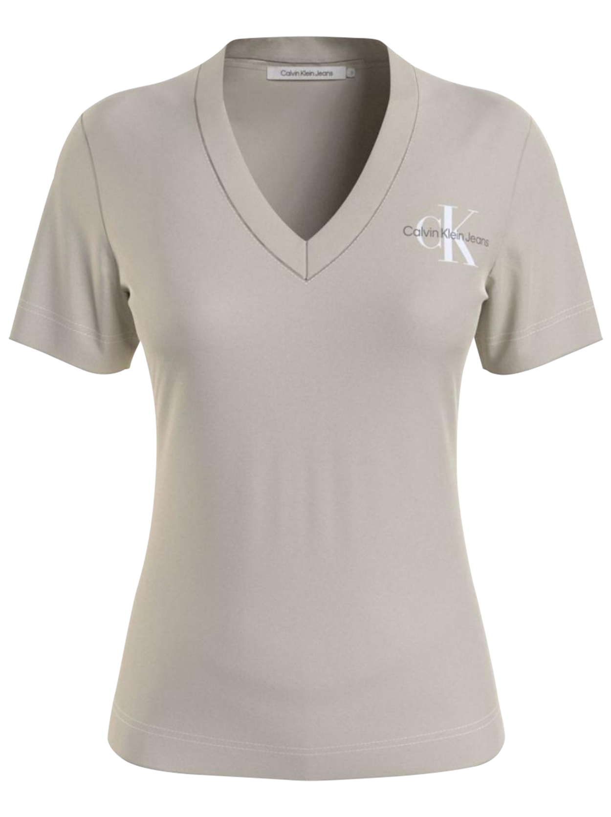 T-shirt FEMME Calvin Klein coton avec manches courtes et col v beige