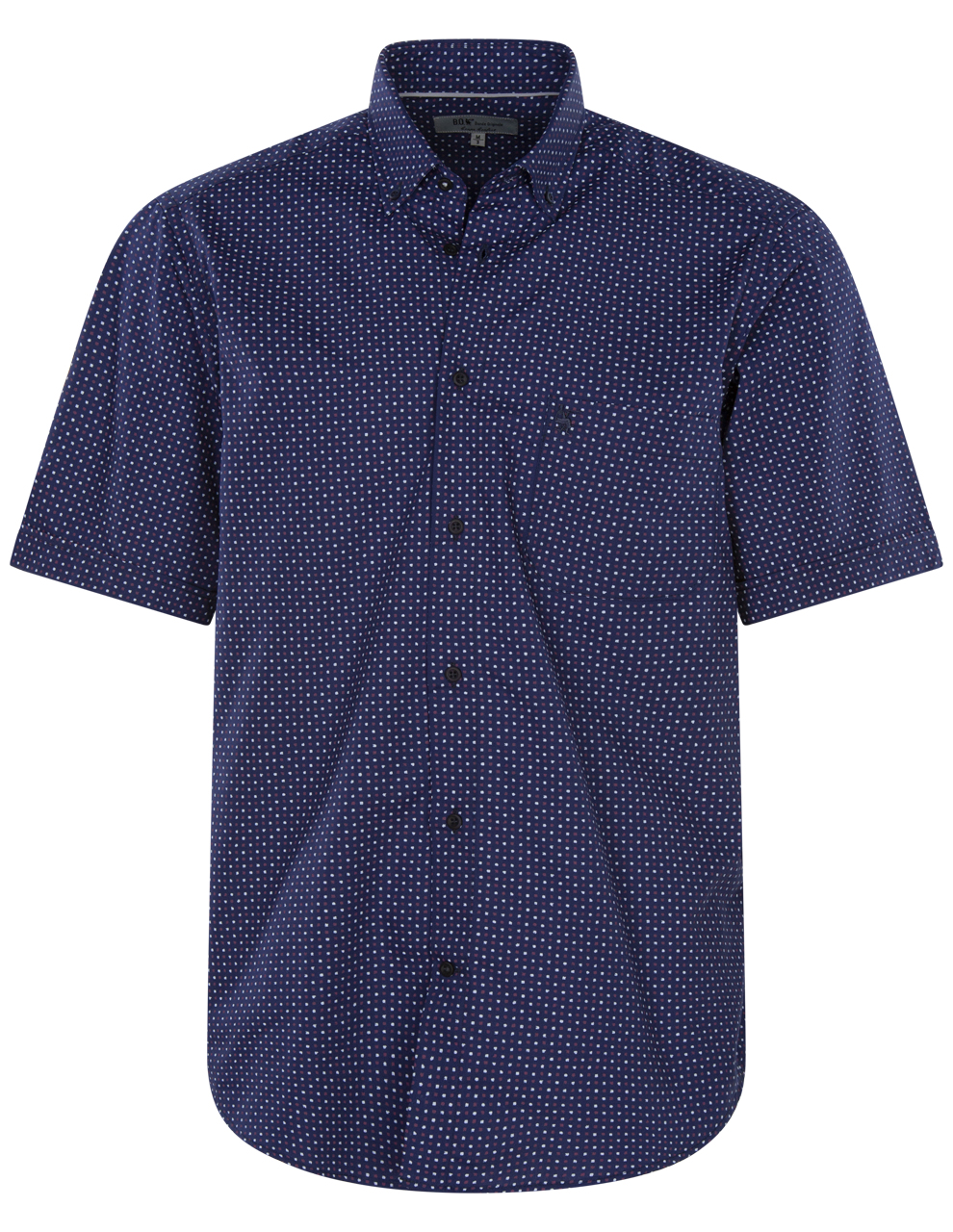 chemise bande originale en coton avec manches courtes et col américain bleu marine