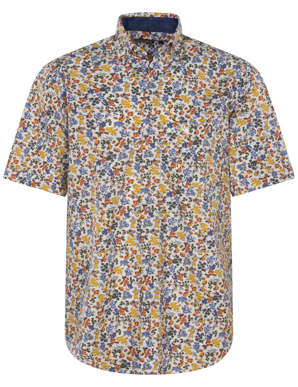 chemise bande originale en coton avec manches courtes et col américain blanche fleurie