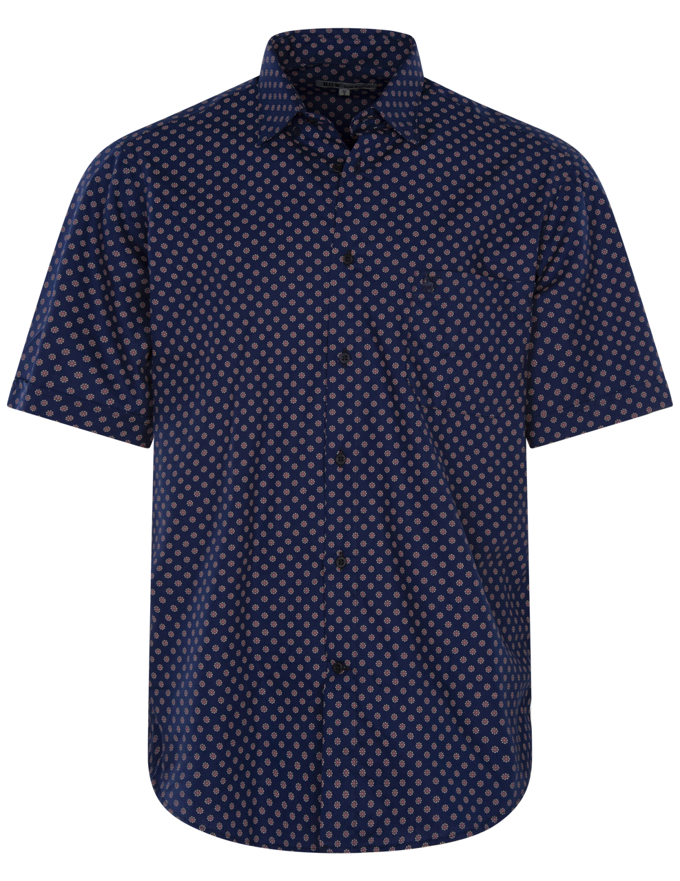 chemise bande originale en coton avec manches courtes et col français bleu marine