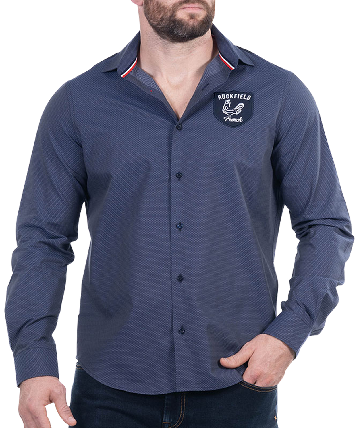 chemise ruckfield coton avec manches longues et col français marine