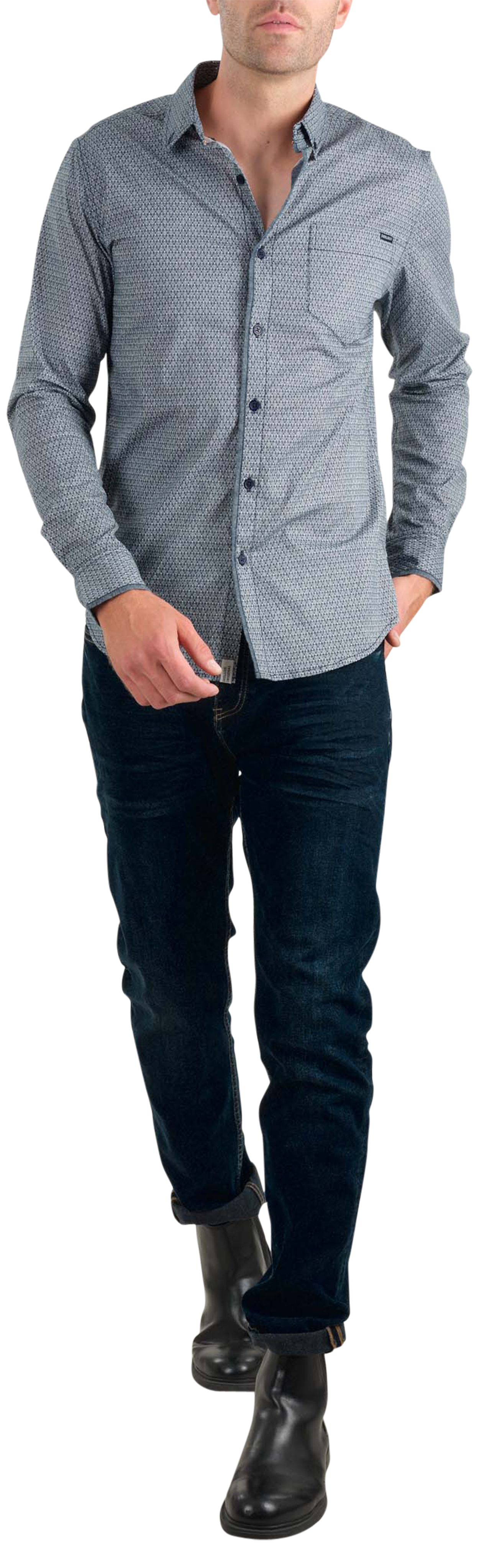chemise deeluxe en coton avec manches longues et col américain bleu marine motif mandala