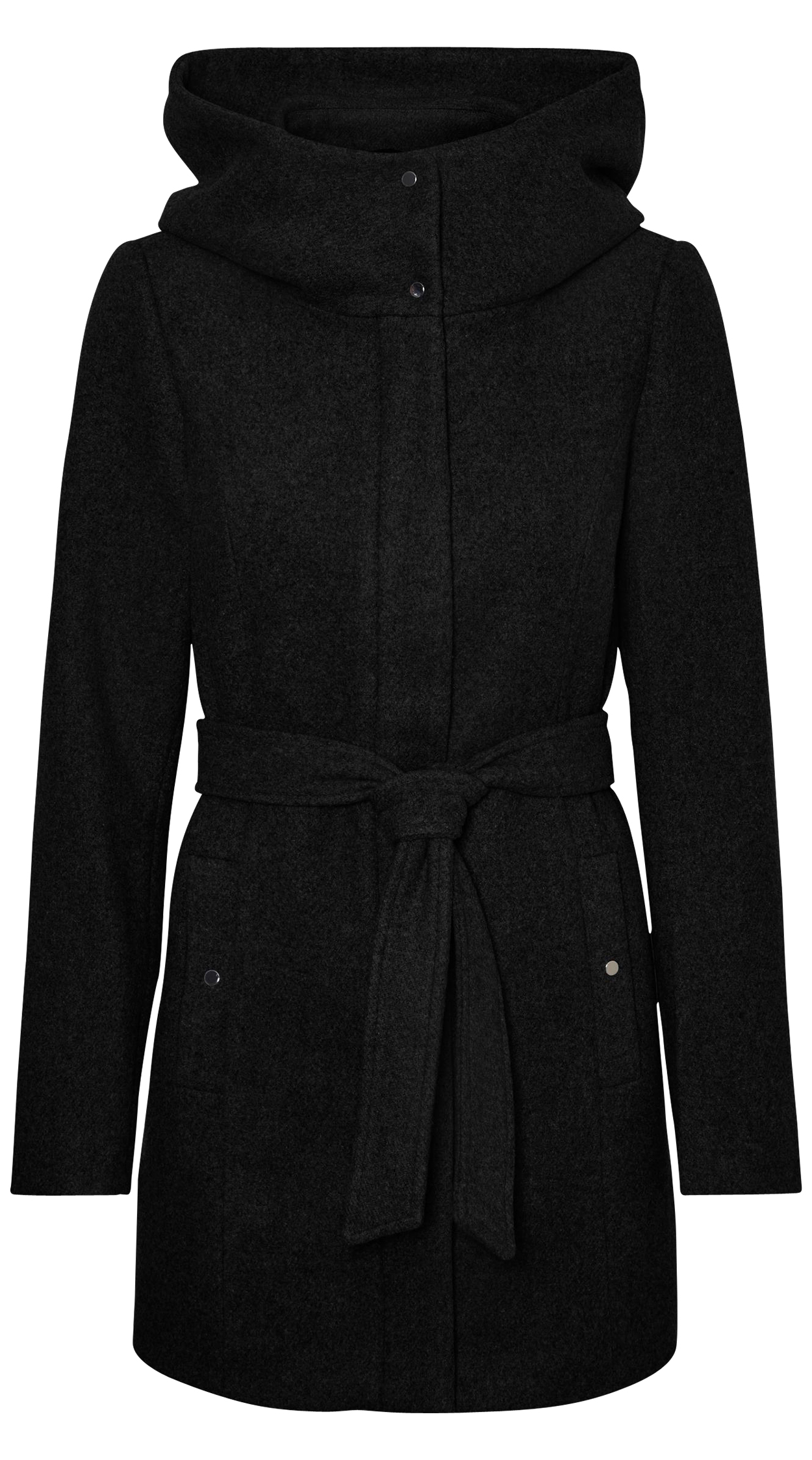 Manteau FEMME Vero Moda laine mélangée avec manches longues et col à capuche noir chiné