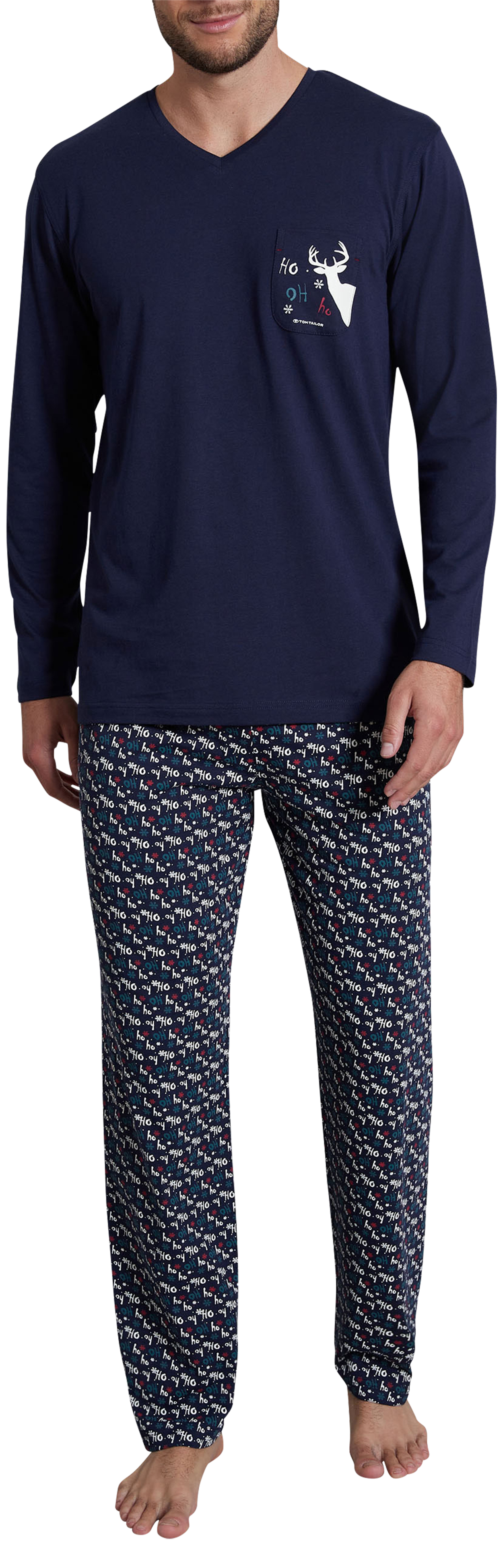 pyjama long tom tailor avec manches longues et col v marine