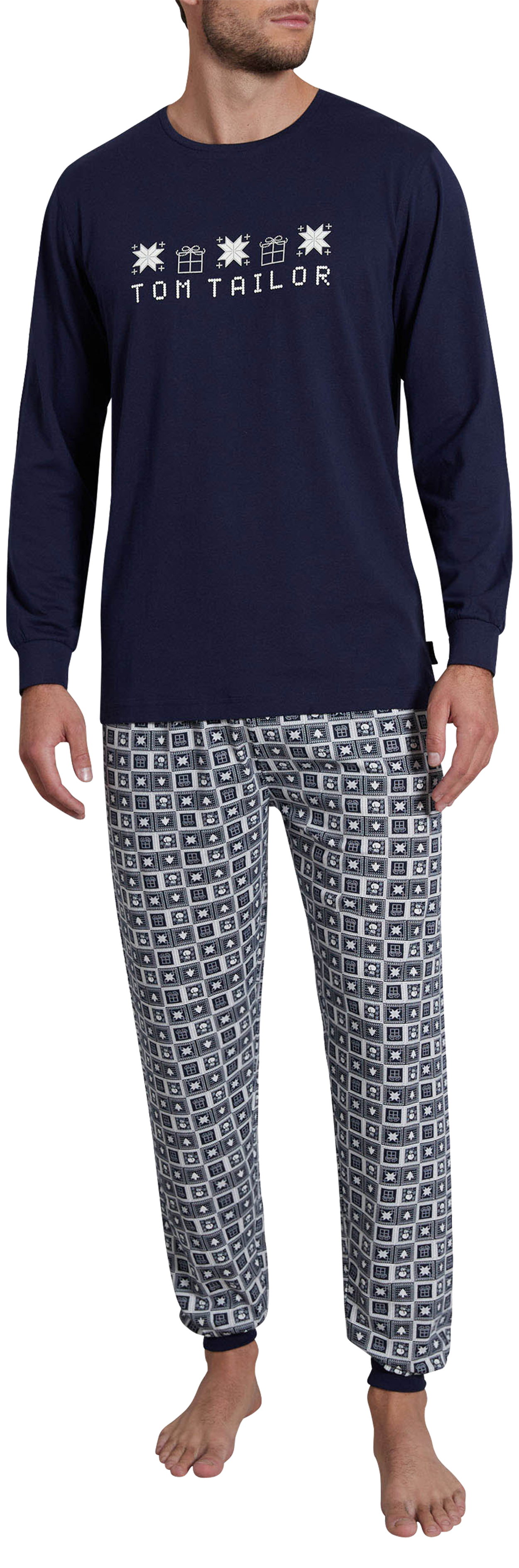 pyjama long tom tailor avec manches longues et col rond marine