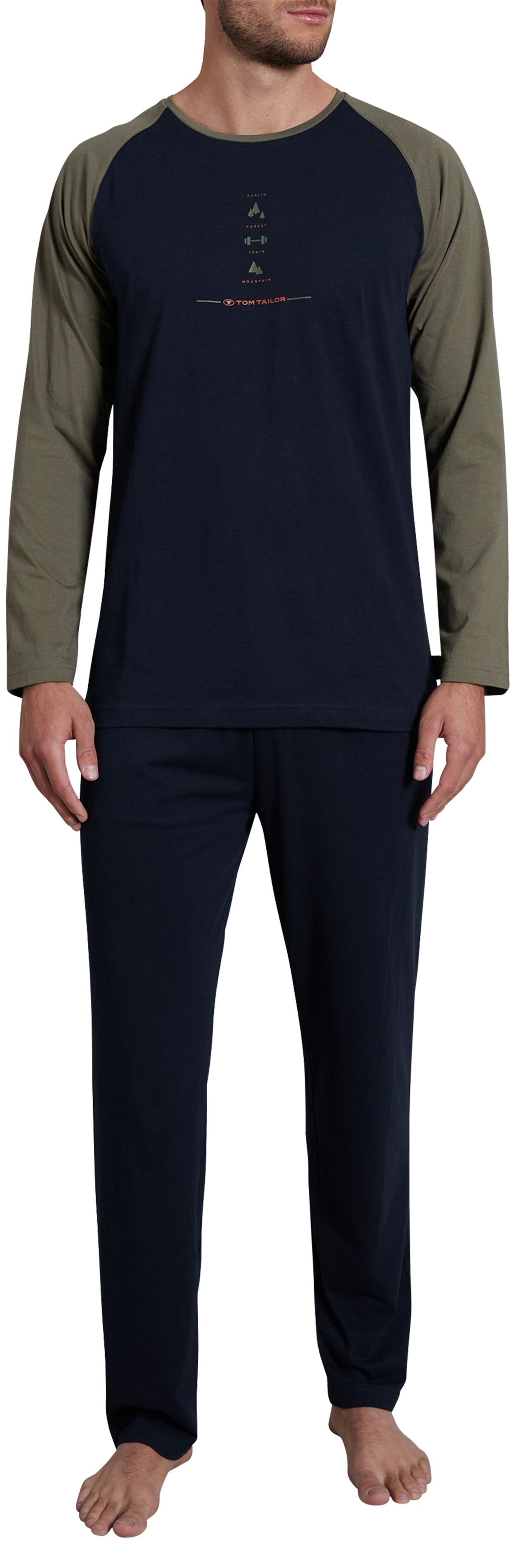 pyjama long tom tailor avec manches longues et col rond marine bicolore