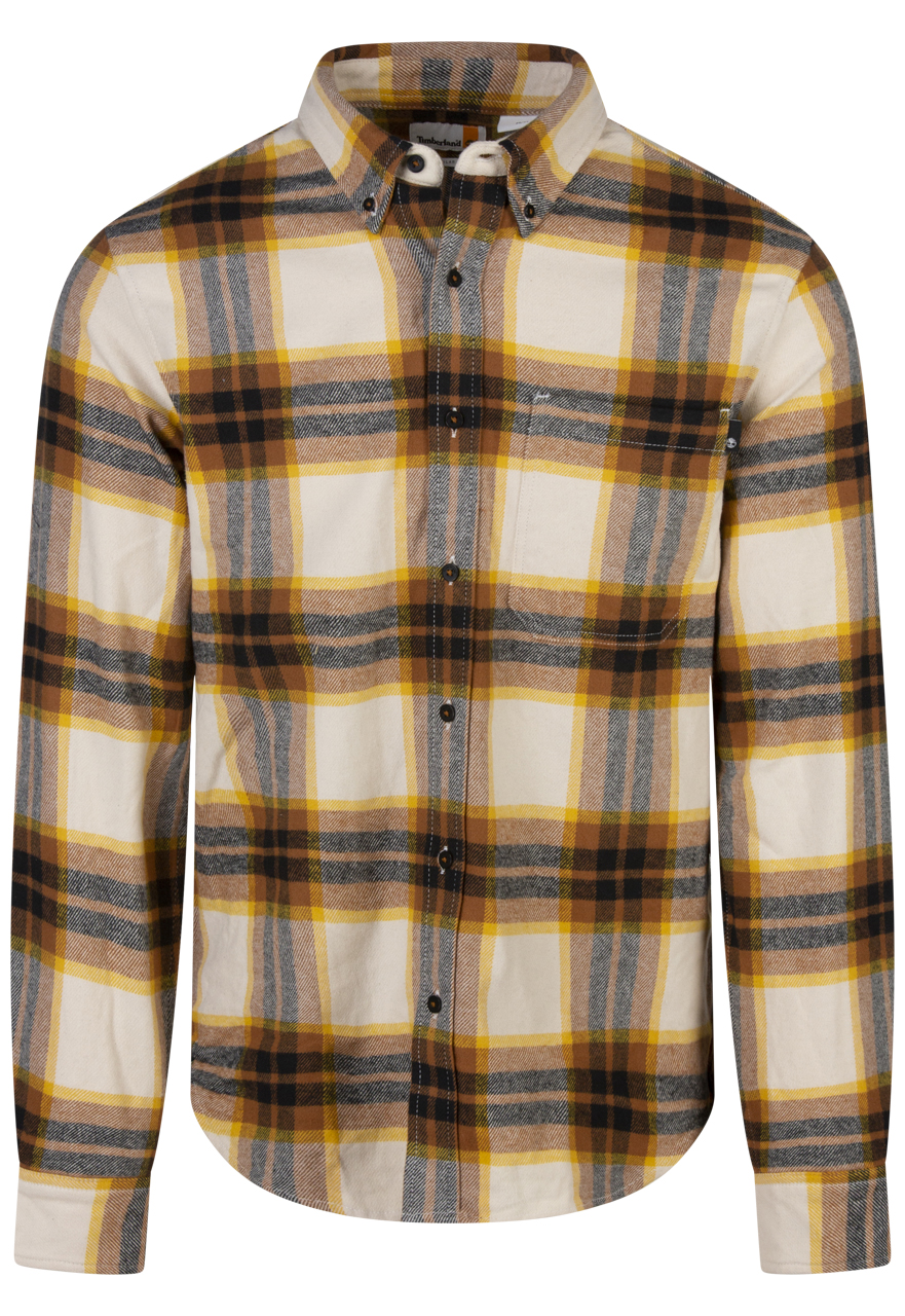 Chemise droite avec col américain Timberland en coton écru à carreaux