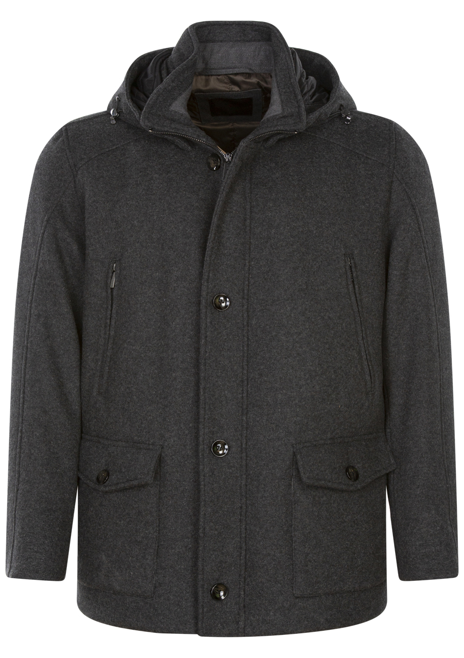 manteau à capuche avec un col montant zippé bugatti en laine mélangée anthracite