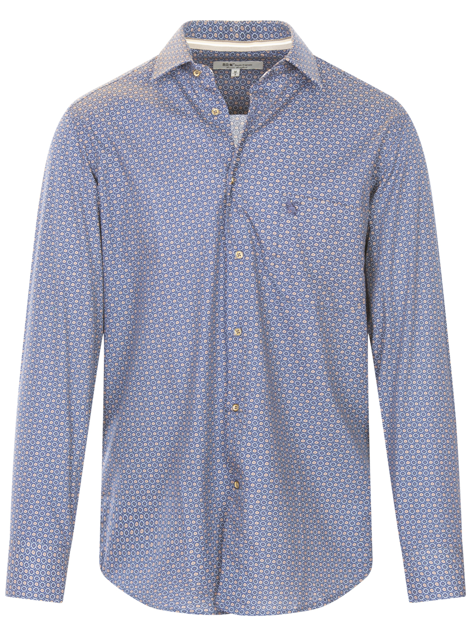 chemise bande originale en coton avec manches longues et col français bleu marine
