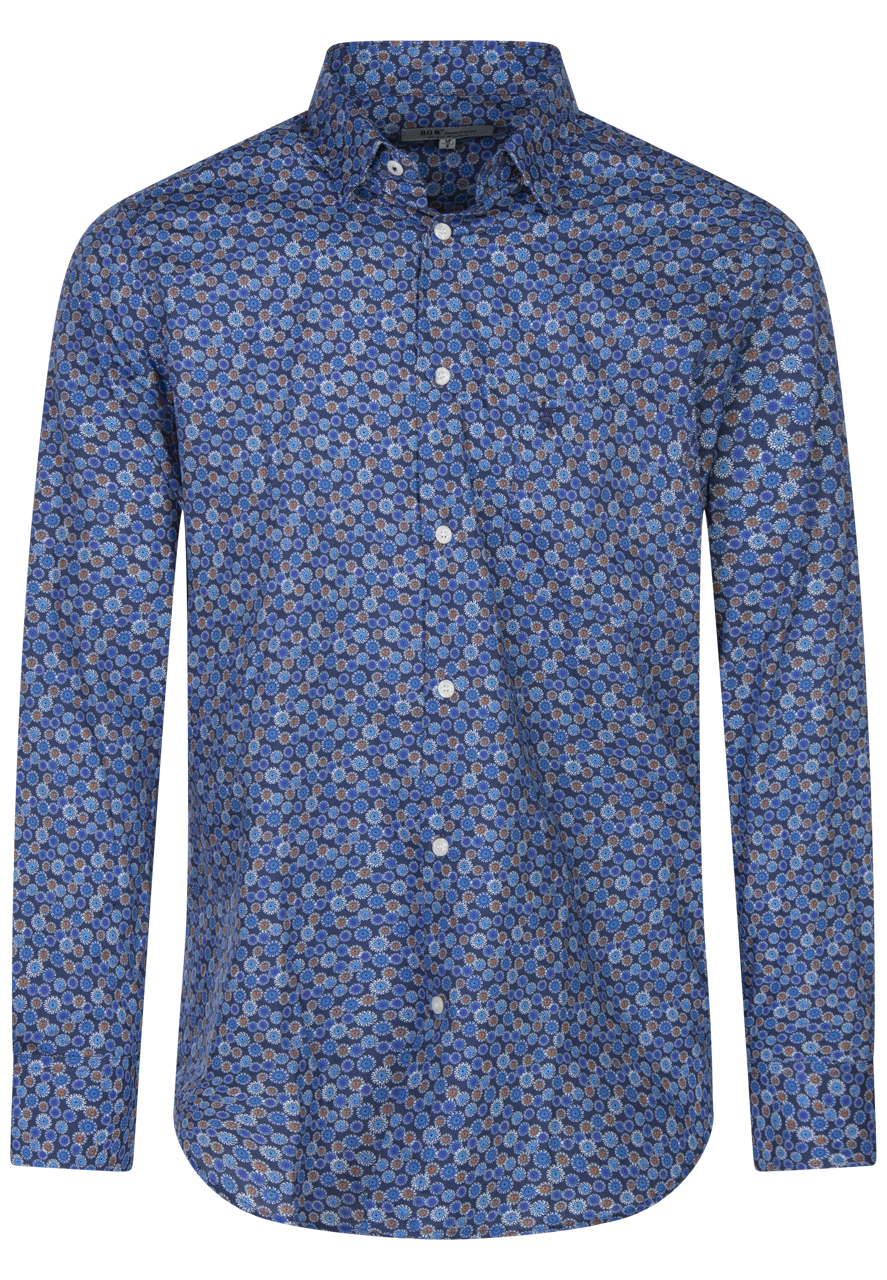 chemise col boutonné bande originale en coton à manches longues bleu marine