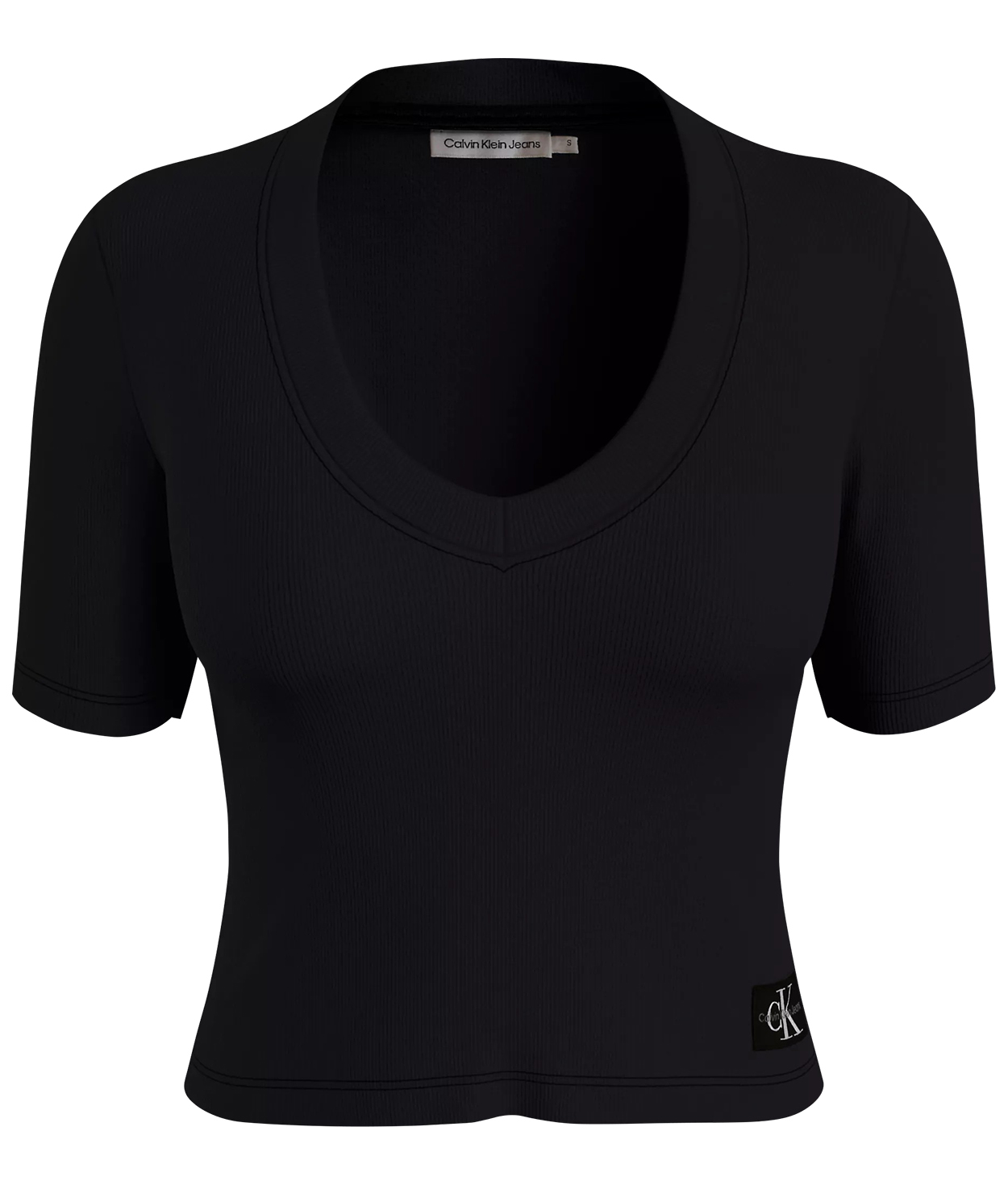 T-shirt FEMME Calvin Klein coton mélangé avec manches courtes et col v noir