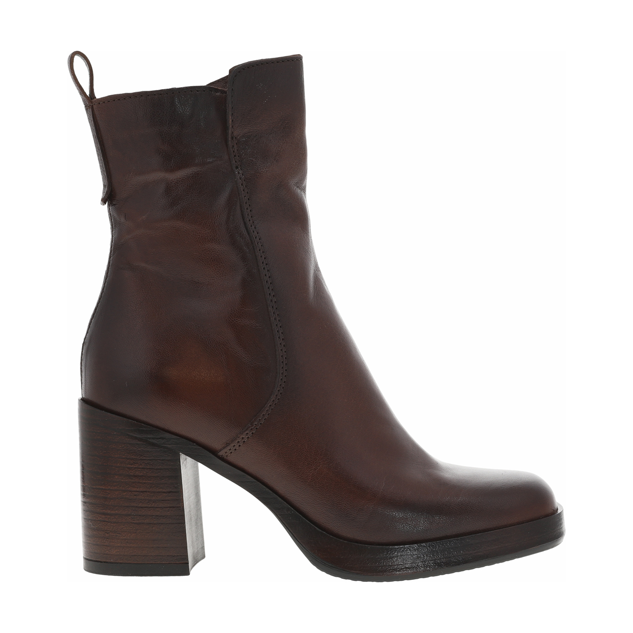 boots femme mjus en cuir chocolat à talon décroché haut et à fermeture zippée