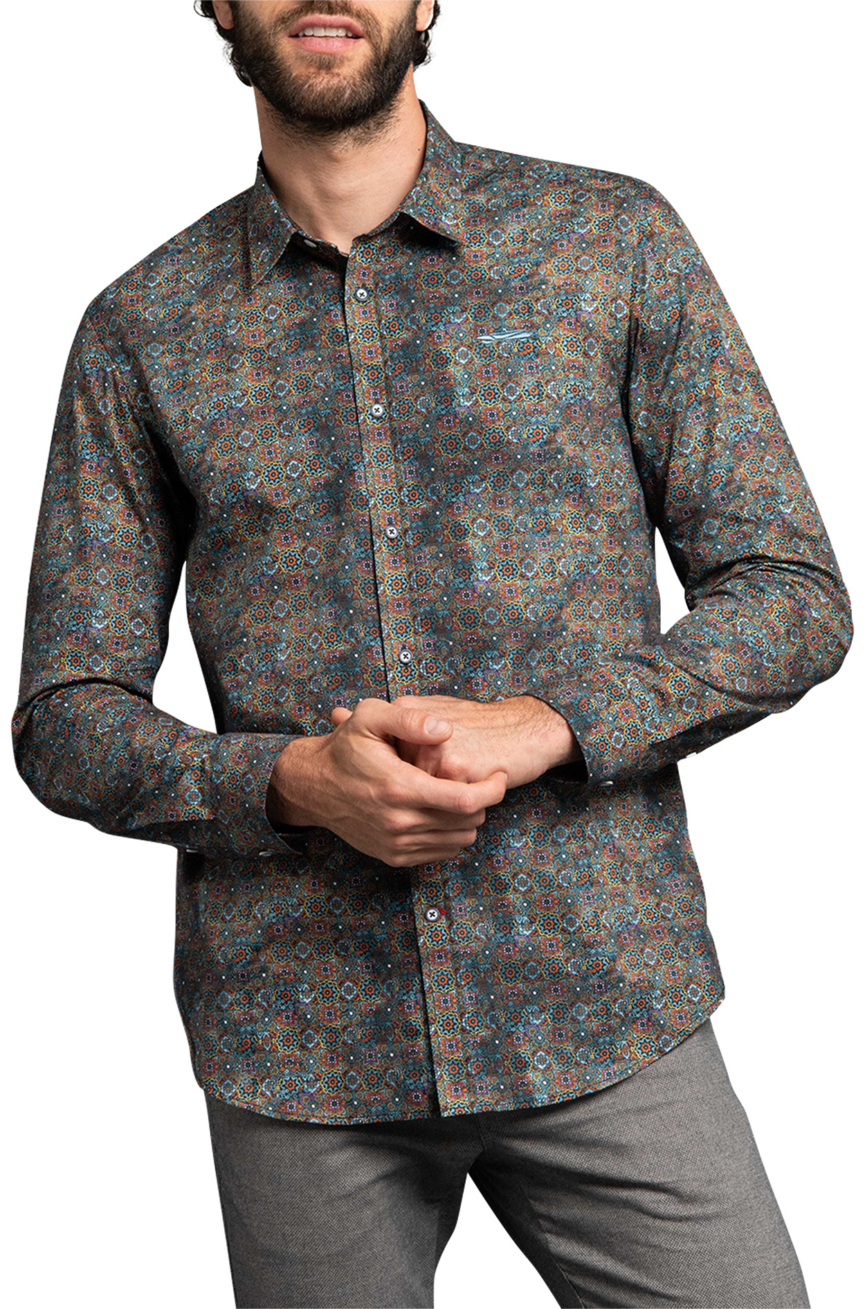chemise ajustée delahaye avec manches longues et col français multicolore liberty