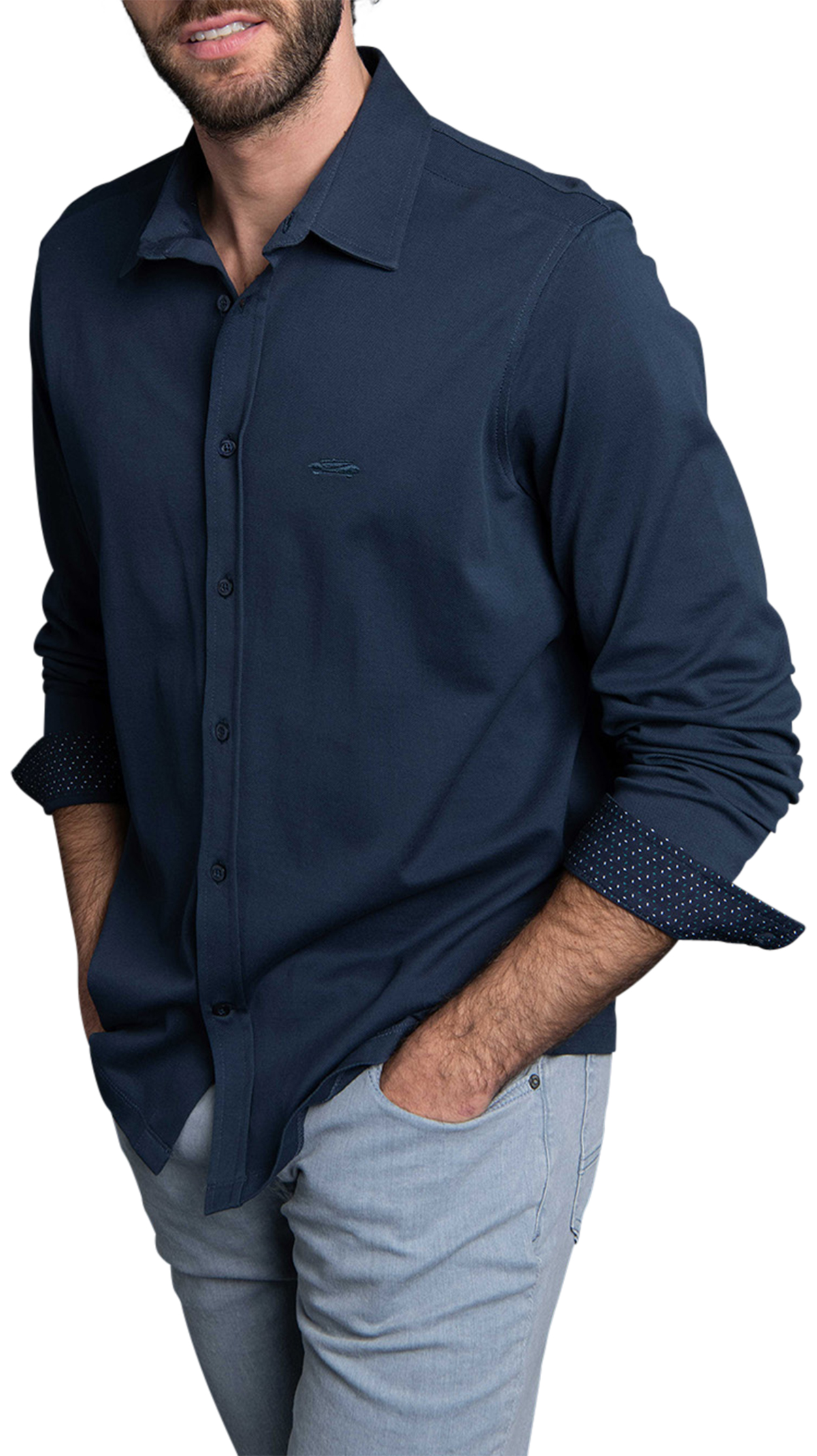 chemise col français delahaye en coton bleu marine unie