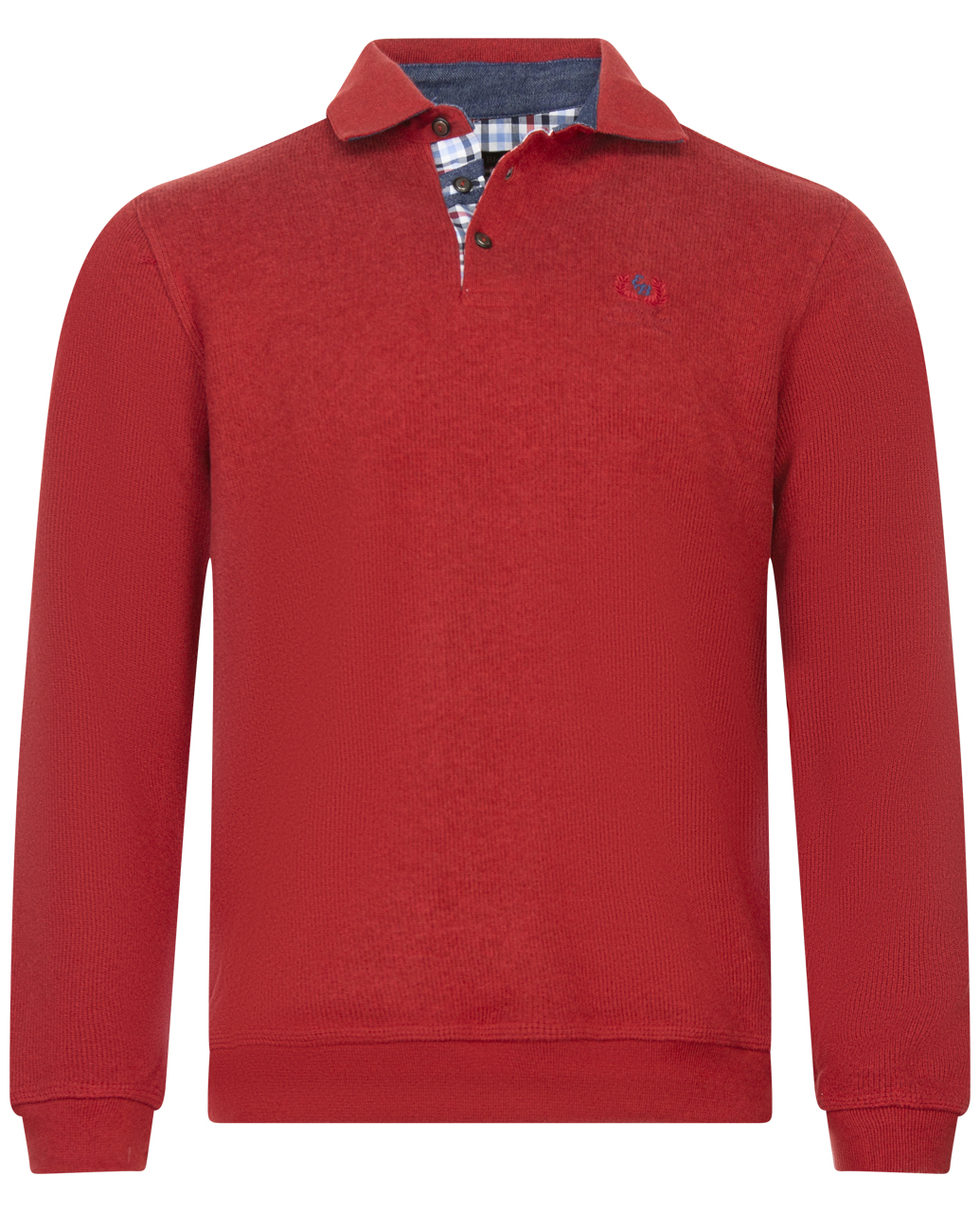 sweat col polo ethnic blue avec manches longues rouge
